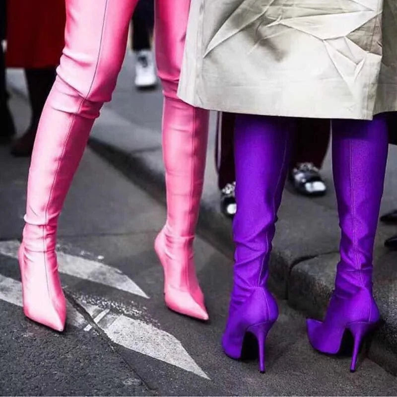 BUSY GIRL CHT2215 women boots fashion high heel pointed toe nightclub runway show legging stretch over the knee thigh high boots