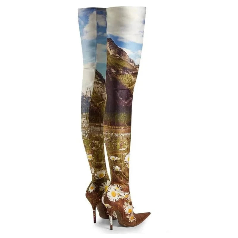 BUSY GIRL CHT2215 women boots fashion high heel pointed toe nightclub runway show legging stretch over the knee thigh high boots