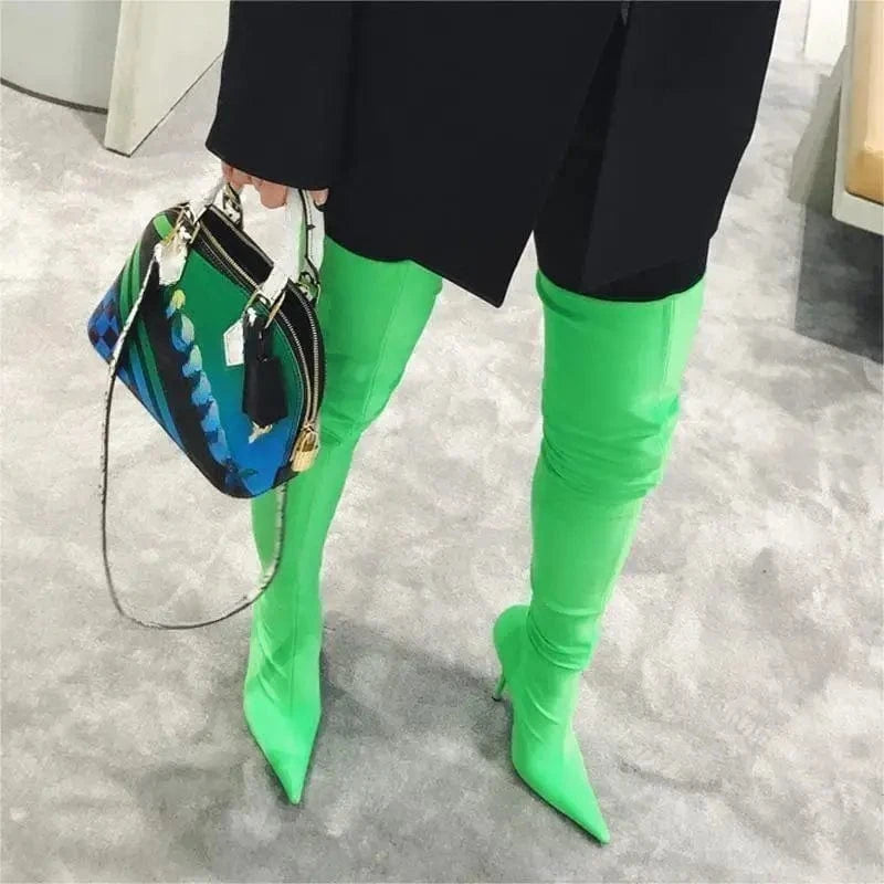 BUSY GIRL CHT2215 women boots fashion high heel pointed toe nightclub runway show legging stretch over the knee thigh high boots