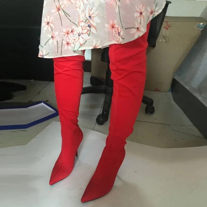 BUSY GIRL CHT2215 women boots fashion high heel pointed toe nightclub runway show legging stretch over the knee thigh high boots