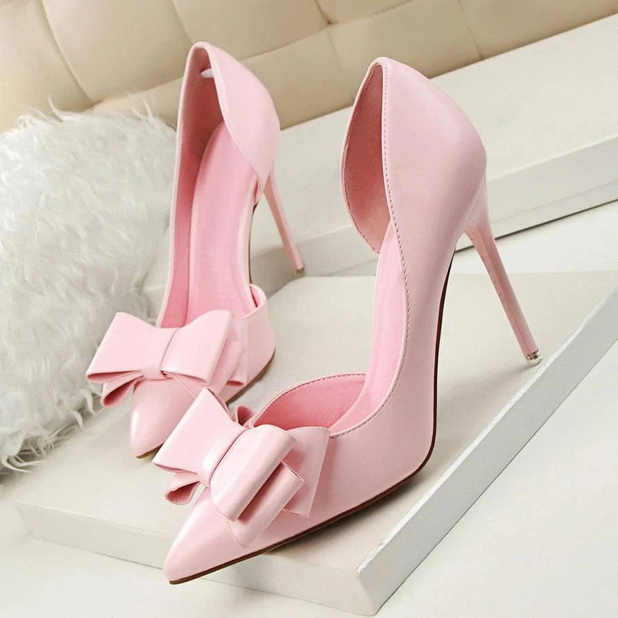 BUSY GIRL DS3004 Women Pumps Bow Knot High Stiletto Heel Pumps Pointed Toe Side Hollow Sexy Shoes
