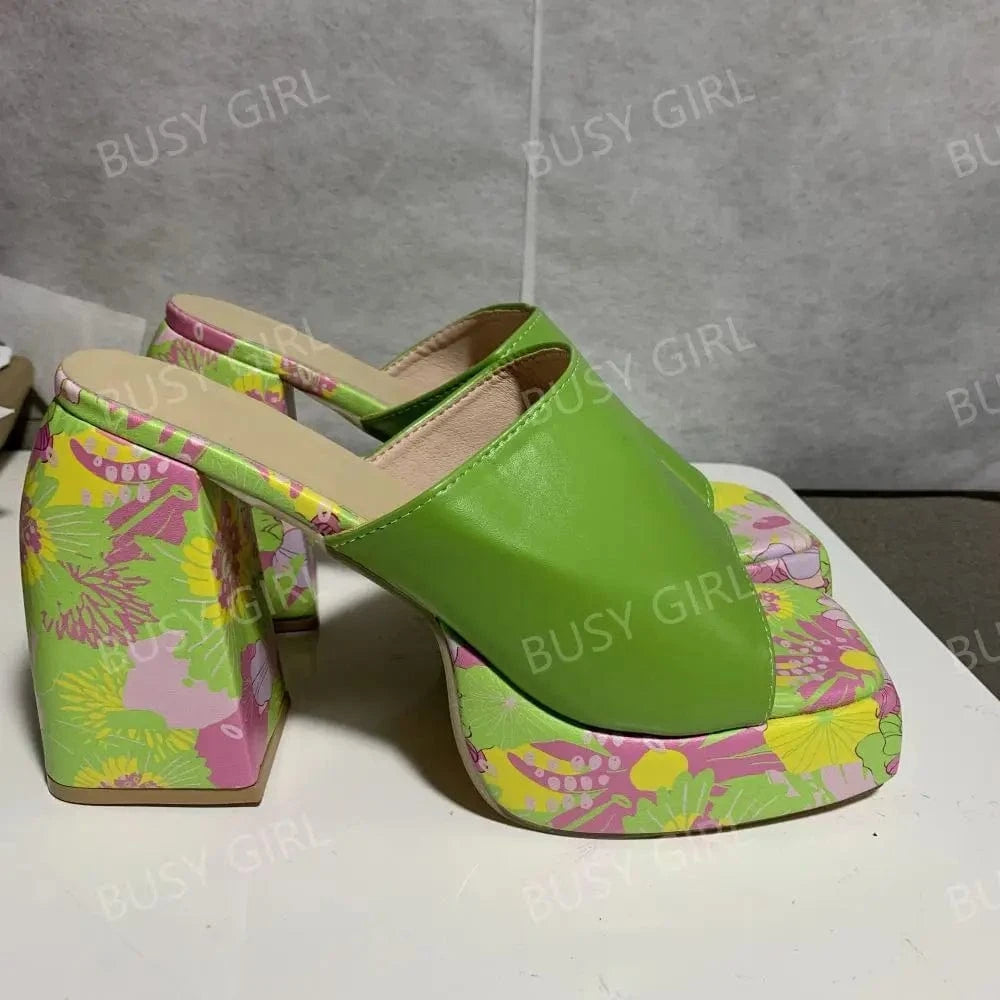 BUSY GIRL LG1087 Heeled Sandals For Ladies Women 2023 Block Square Heels Slippers For Ladies Platform Heels