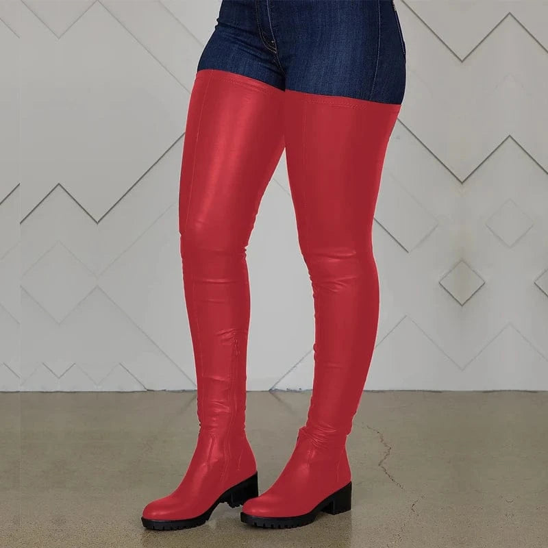 BUSY GIRL MF3030 Custom logo plus size stretch black winter boots for women long over the knee thigh high boots