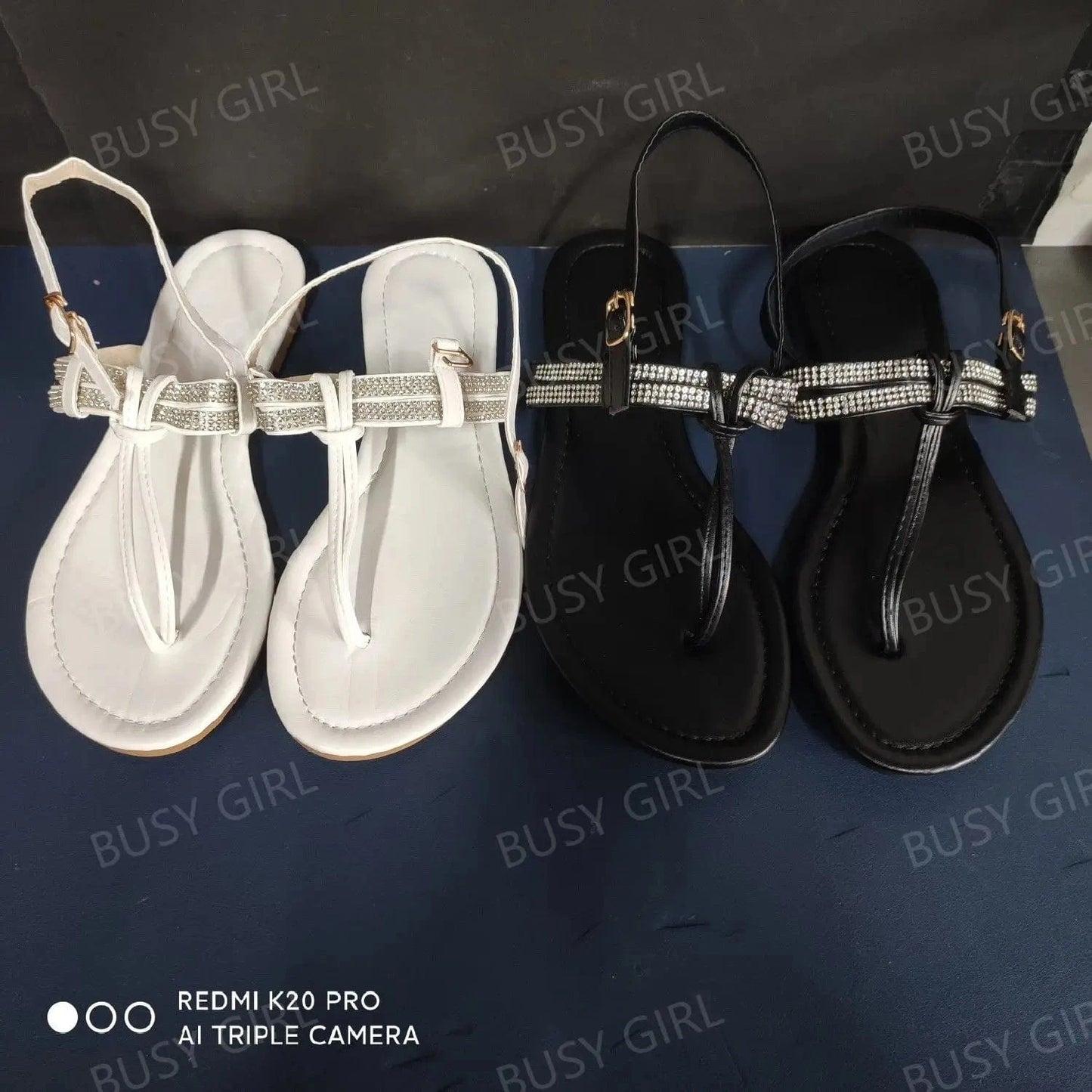 BUSY GIRL MZ01 Flat Sandals Rhinestone Sandals For Women Leather Flip Flop 2024 Golden Slide Sandals