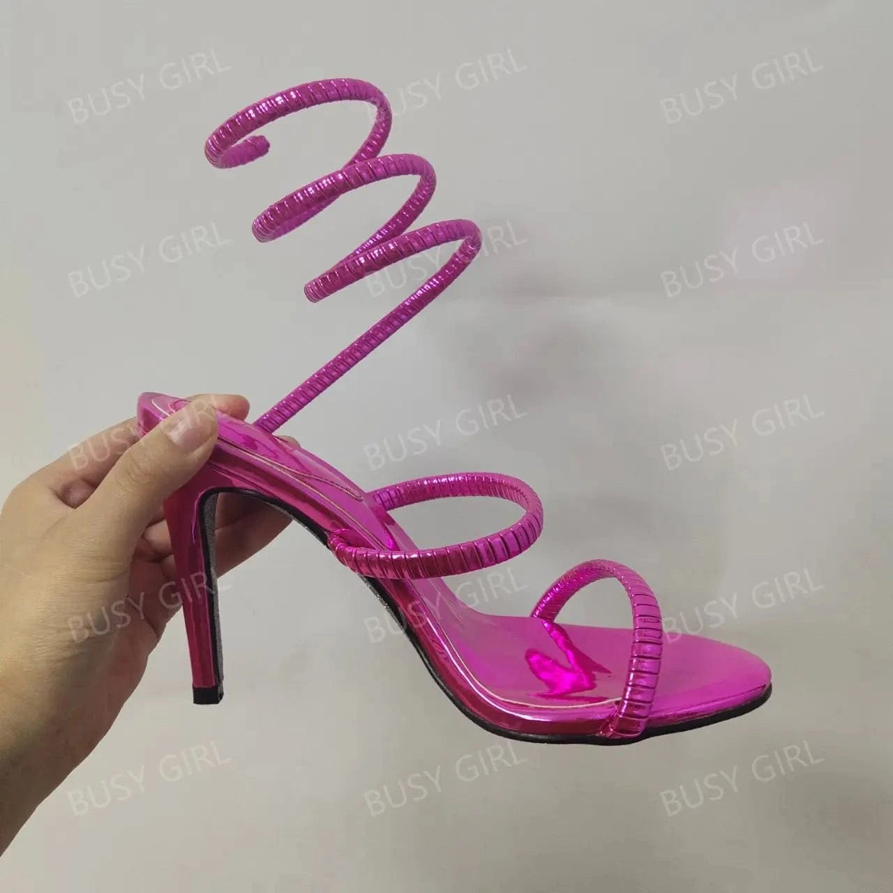 BUSY GIRL OSM4675 Snake Strap Sandals Ladies Heels Luxury Shoes Shiny Sole Stiletto High Heels Shoes For Women Heeled Sandals