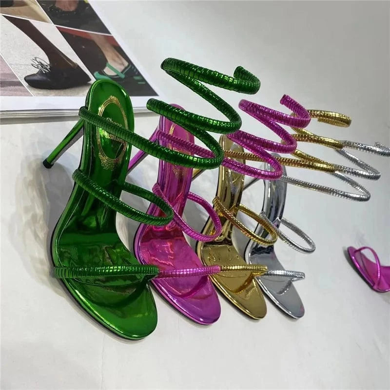 BUSY GIRL OSM4675 Snake Strap Sandals Ladies Heels Luxury Shoes Shiny Sole Stiletto High Heels Shoes For Women Heeled Sandals