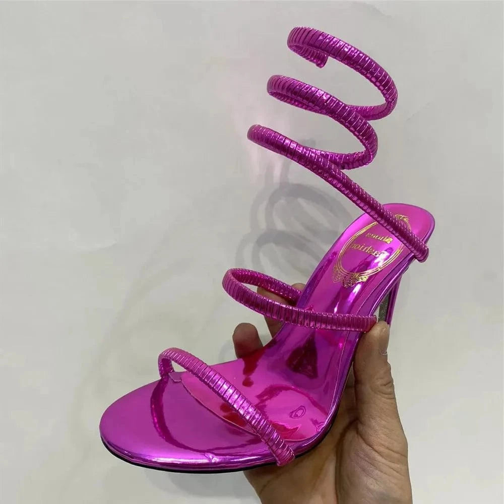 BUSY GIRL OSM4675 Snake Strap Sandals Ladies Heels Luxury Shoes Shiny Sole Stiletto High Heels Shoes For Women Heeled Sandals