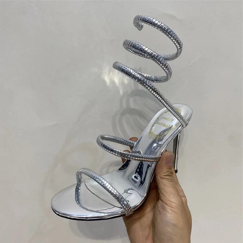BUSY GIRL OSM4675 Snake Strap Sandals Ladies Heels Luxury Shoes Shiny Sole Stiletto High Heels Shoes For Women Heeled Sandals
