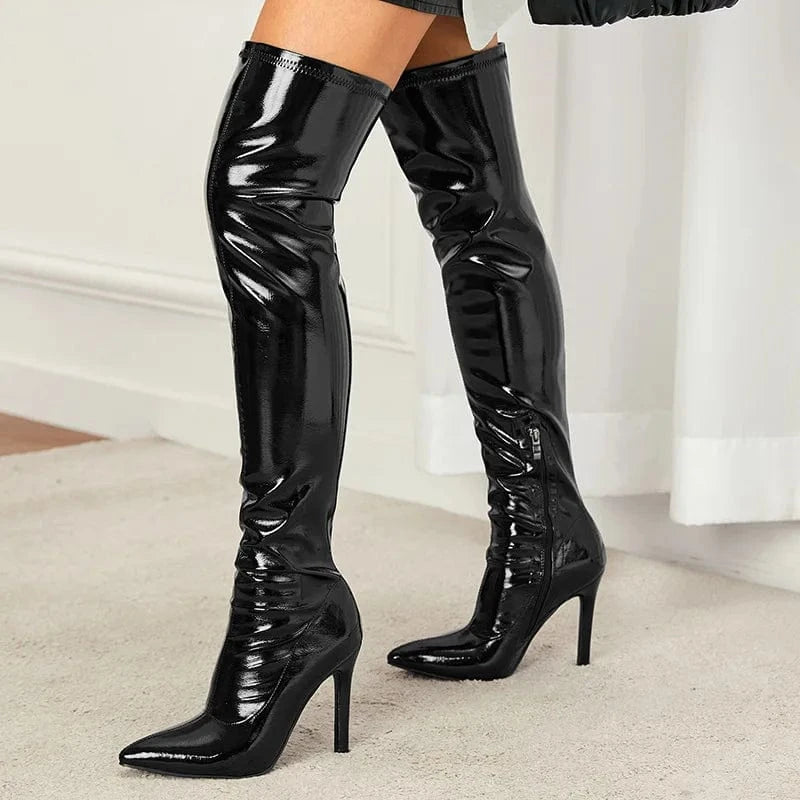 BUSY GIRL XSD4793 long boots for women soft leather zip 11.5cm high heels for ladies over thr knee stretch thigh high boots