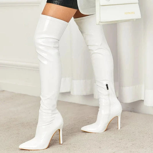 BUSY GIRL XSD4793 long boots for women soft leather zip 11.5cm high heels for ladies over thr knee stretch thigh high boots