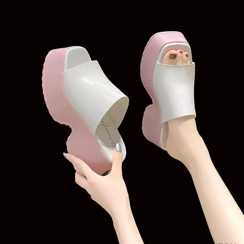 BUSY GIRL XW4761 White Pink Women Sandals Wedge Heels For Ladies dropshipping products 2024 Chunky Platform Slippers For Women