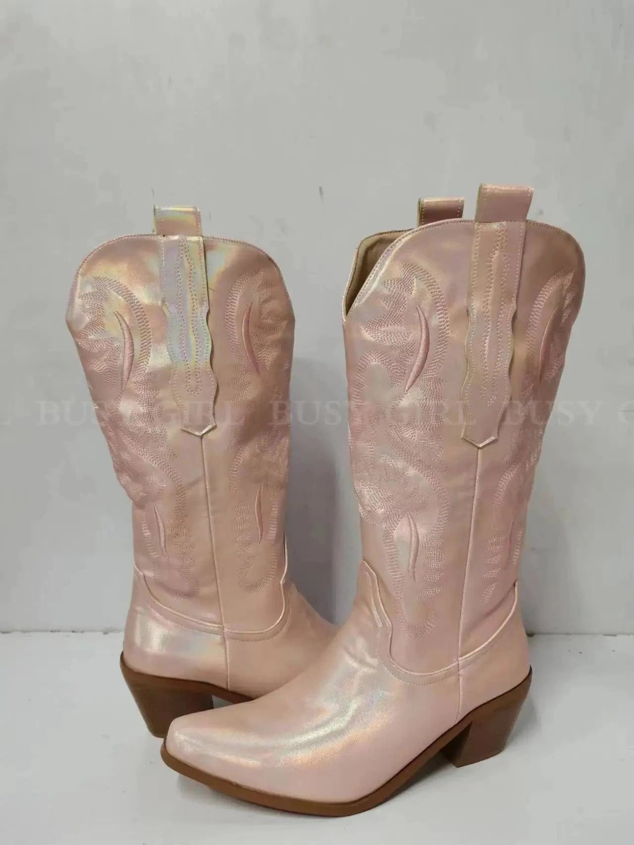 BUSY GIRL XY4778 Knee High Boots Ladies Big Size Women Shoes Block Heels Fashion Embroidery Western Cowboy Boots For Women