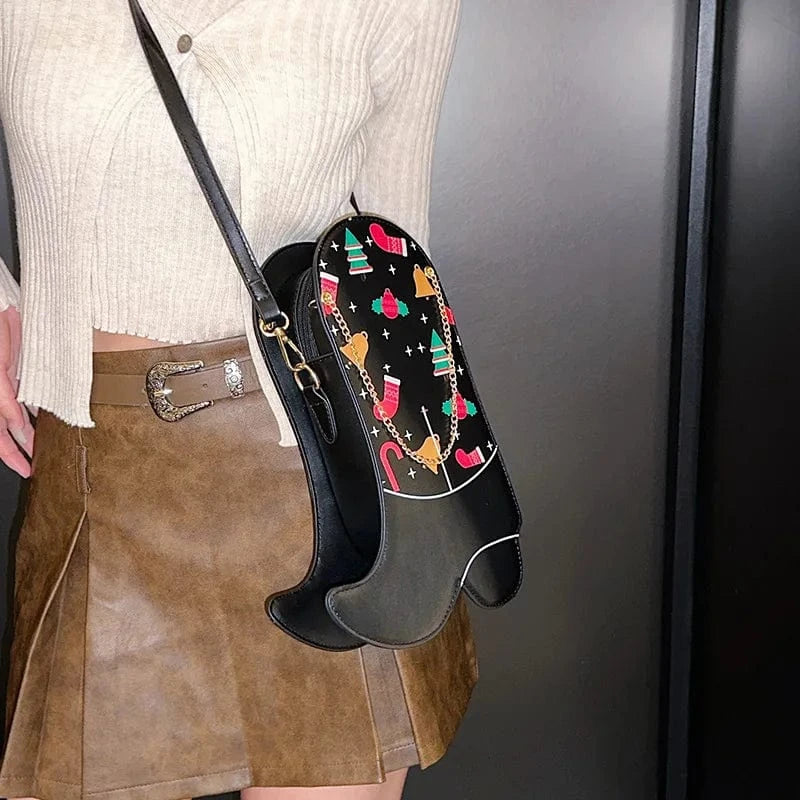 BUSY GIRL YX4986 Pink White Black Women Handbags Ladies PU Leather Cowboy Boots Purses and Handbags for Women Christmas Bags
