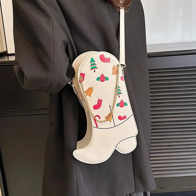 BUSY GIRL YX4986 Pink White Black Women Handbags Ladies PU Leather Cowboy Boots Purses and Handbags for Women Christmas Bags