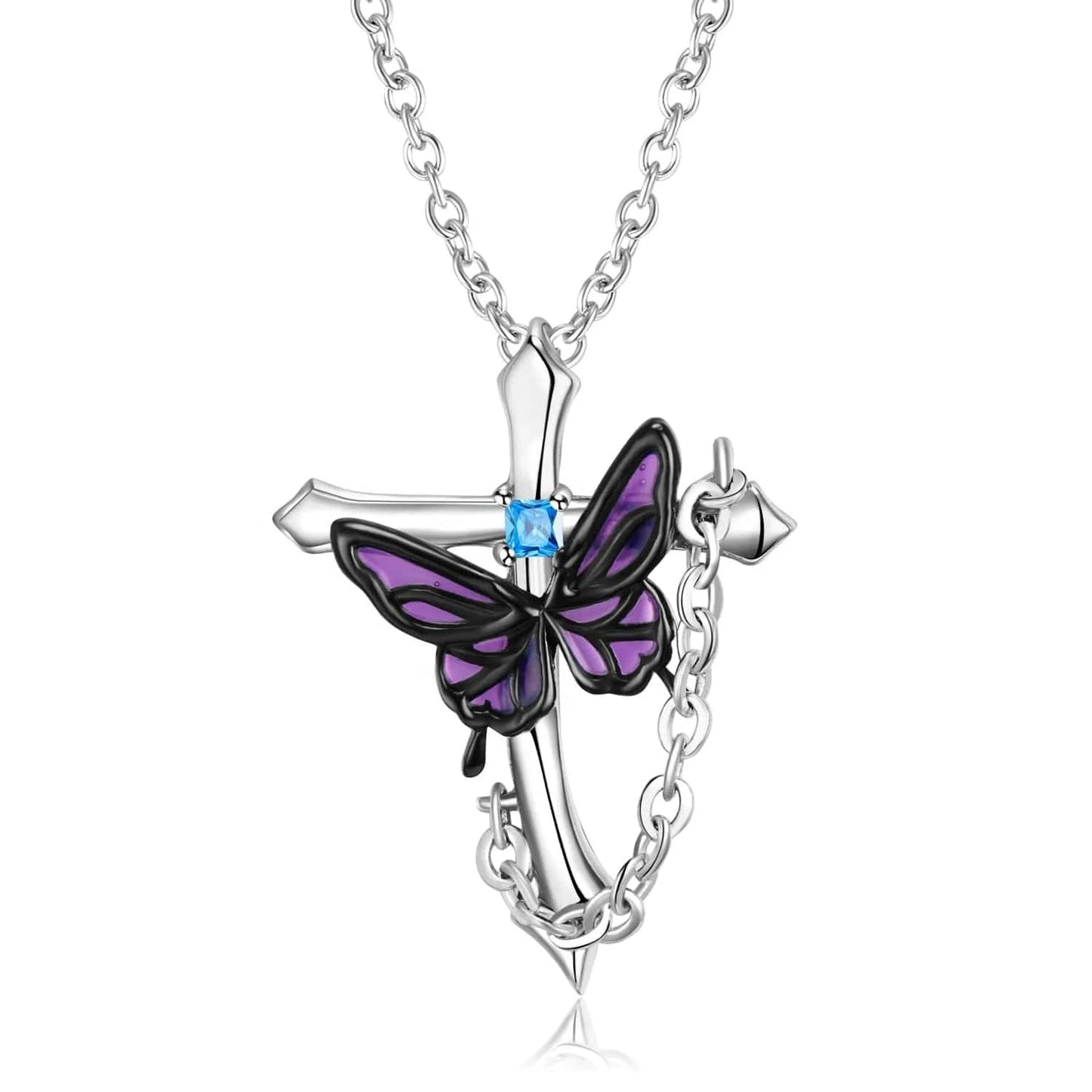 Butterfly Cross Pendant Necklace Real 925 Sterling Silver Rose Thorn Cross Eanmel Pendant for Women Necklaces Jewelry Making