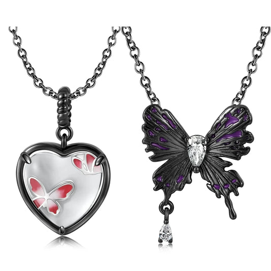Butterfly Pendant Necklace Authentic 925 Sterling Silver Heart-shaped Pendant for Amazon Fine Necklaces Jewelry Women Accessory
