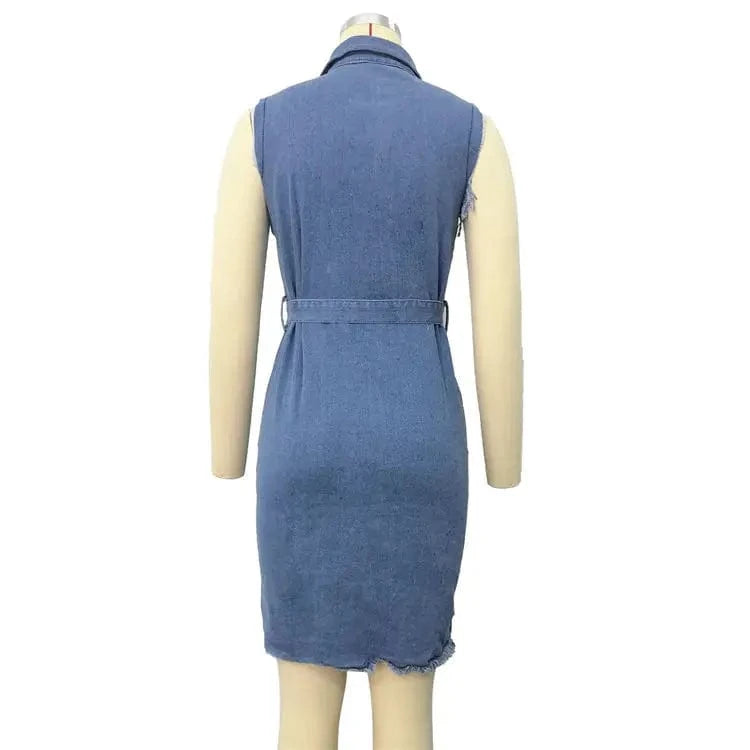 button down casual sleeveless plus size women lady sexy ripped denim jean dress