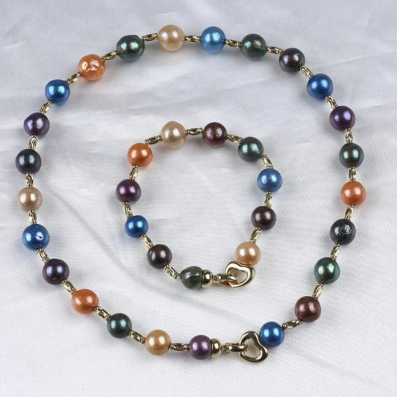 button shape pearl / Jewelry Set Hot Sale Colorful Edison Freshwater Pearls Beads Bracelet Necklace Jewelry Set For Women