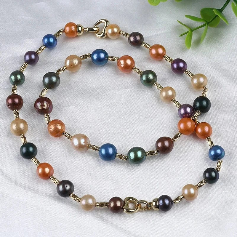 button shape pearl / Jewelry Set Hot Sale Colorful Edison Freshwater Pearls Beads Bracelet Necklace Jewelry Set For Women