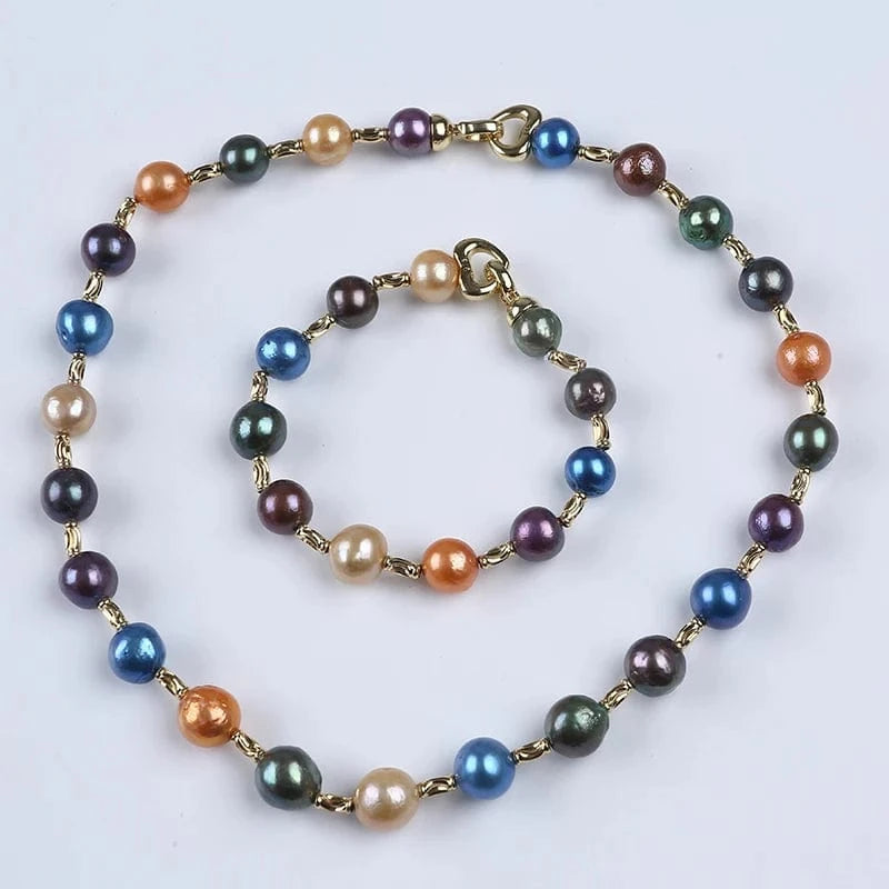 button shape pearl / Jewelry Set Hot Sale Colorful Edison Freshwater Pearls Beads Bracelet Necklace Jewelry Set For Women