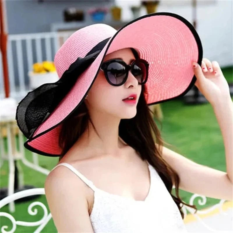 C 3 / 58cm Hat Big-brimmed Cool Hat Women's Summer Sun Visor Sun-Proof Foldable Straw Hat UV-Proof Beach Sun Hat Summer Face Covering