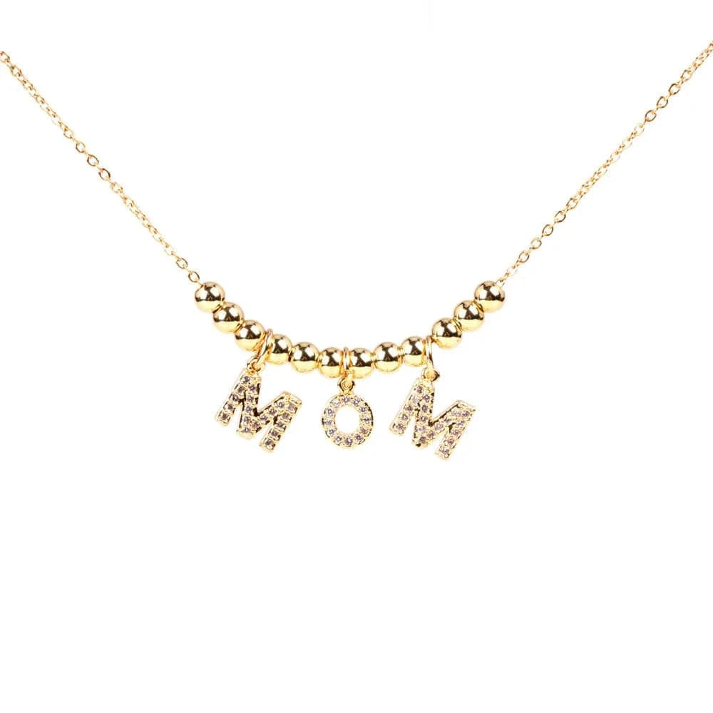 C Beads Handmade Women Mama Letter Stainless Gold Plated Link Chain Mom Crystal Diamond Rhinestone Necklace Pendant