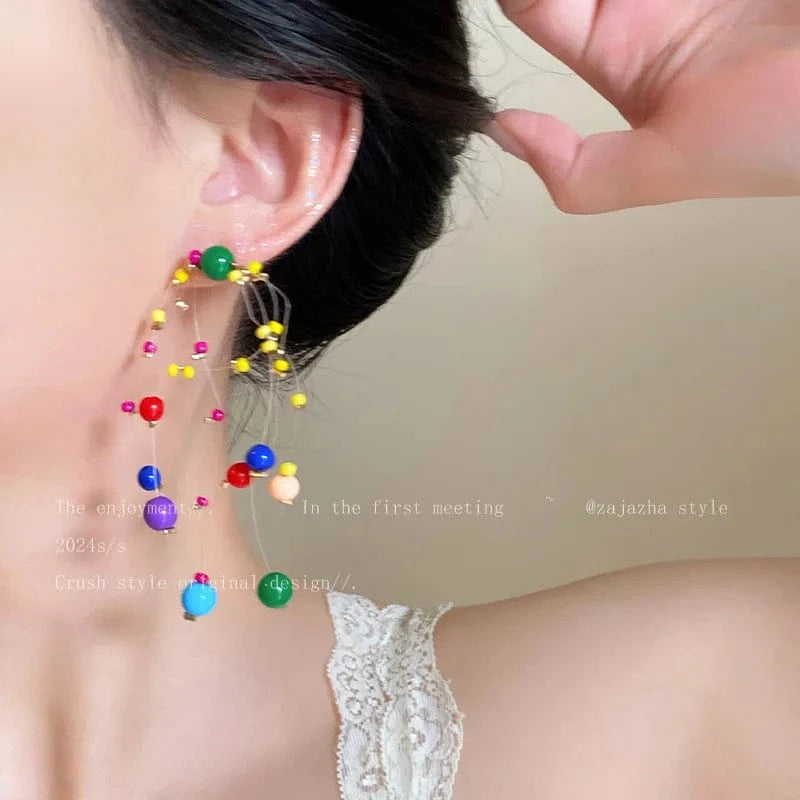 c Girl's Long Colorful Beaded Earrings