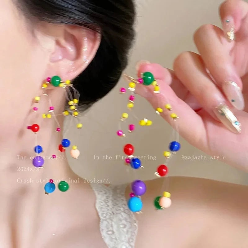 c Girl's Long Colorful Beaded Earrings