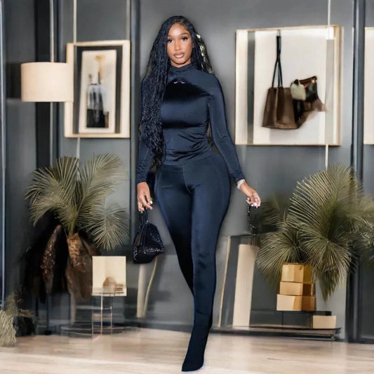 C0139 2024 Winter Fashion Print High Neck Tight Pants Sports and Casual Two Piece Set