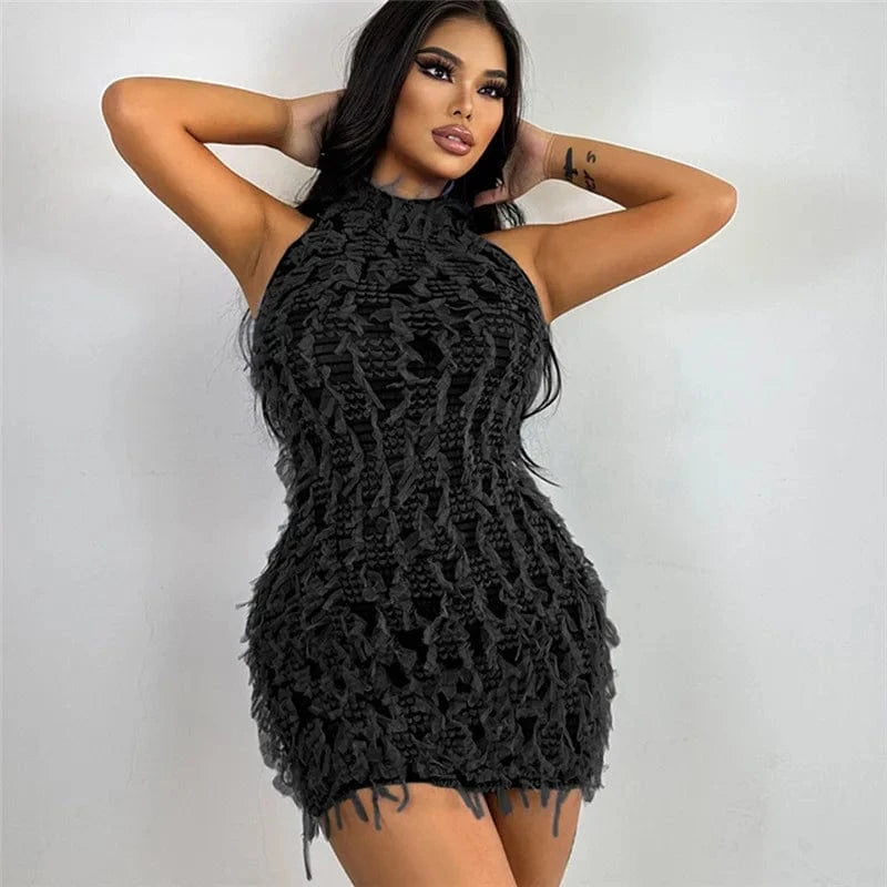 C0348 2024 women's new street Hollow Out patchwork sleeveless head slim fit hip wrap dress