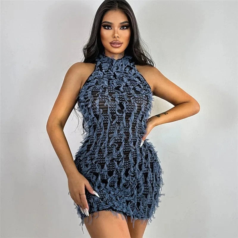 C0348 2024 women's new street Hollow Out patchwork sleeveless head slim fit hip wrap dress