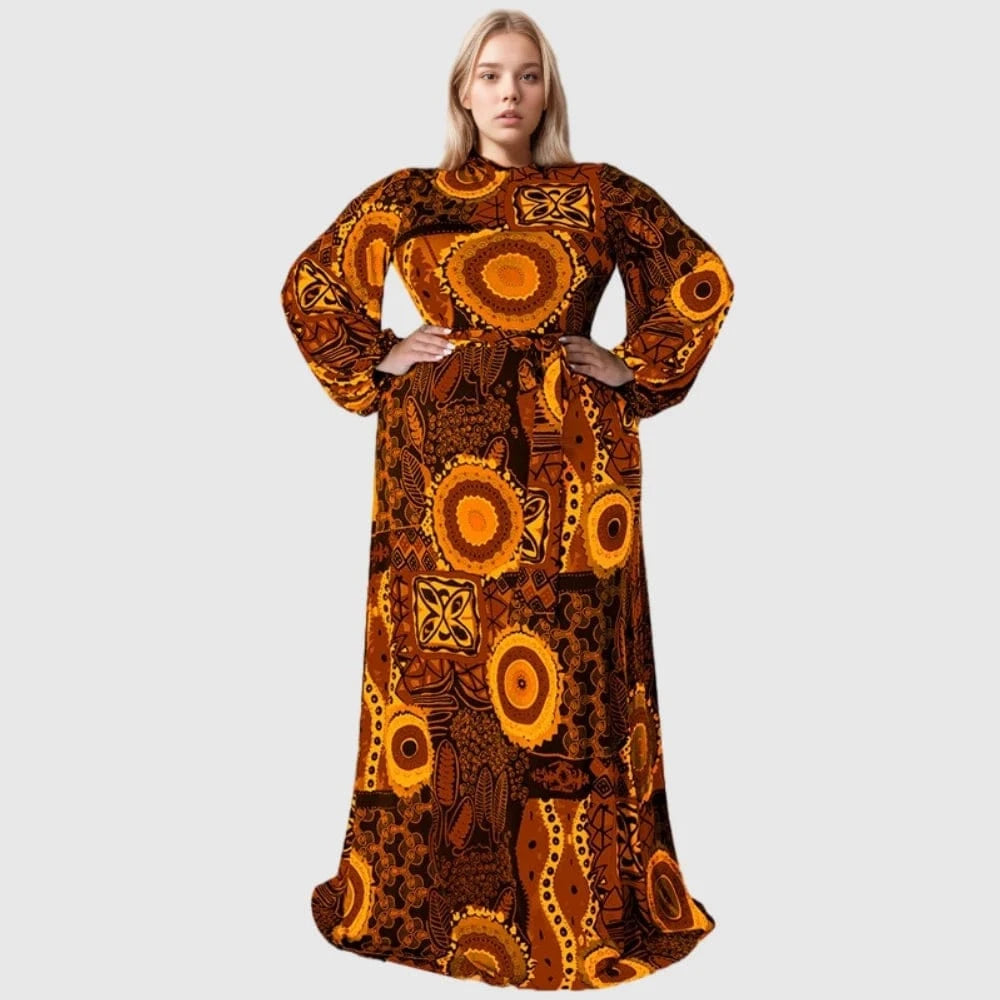 C0903ME6 High Quality Casual Plus Size Undefined Print Maxi Dress For Women Sehe Fashion