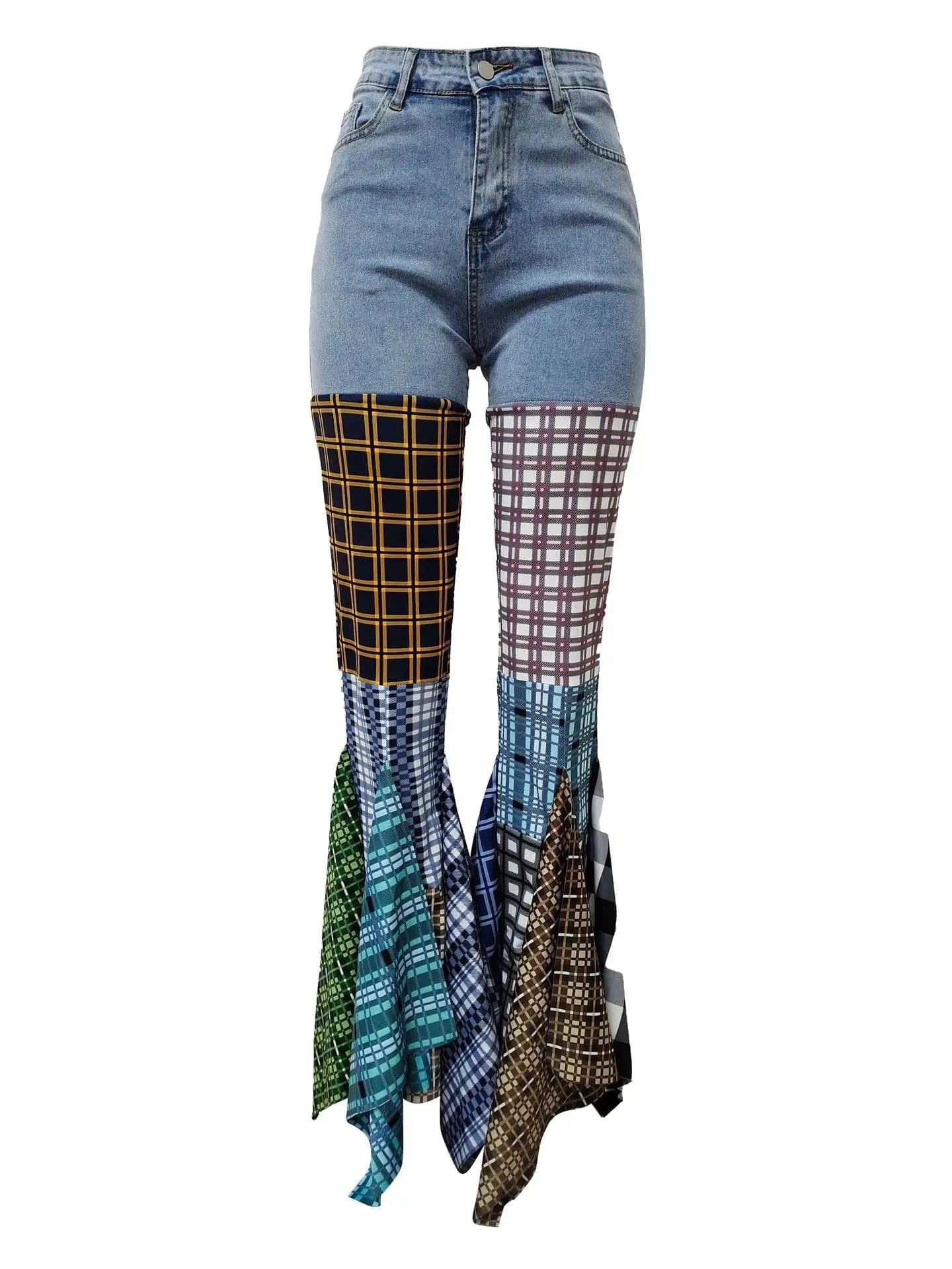 C1202TA6 Hot Sale High Waist Pants Trousers plus size Flare Spliced Flare Denim Wide Leg Straight Jeans Women Sehe Fashion