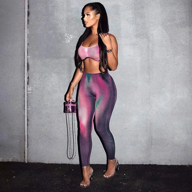 C1835 2024 Spring New Printed Tight Tank Top and Pants Sports and Casual Set