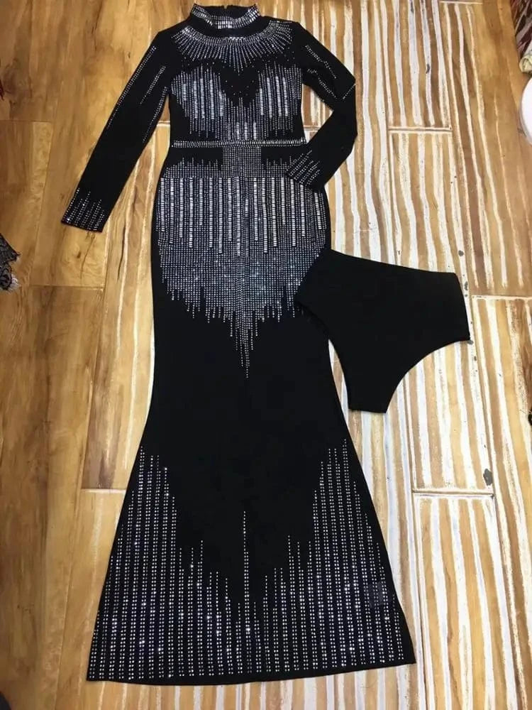C1869 black wholesale 2024 new arrivals women party wear elegant sexy maxi tight bodycon evening diamond mesh dress