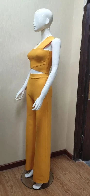 C1991 custom 2024 new arrival high quality orange women club crop top two piece set sexy pant set