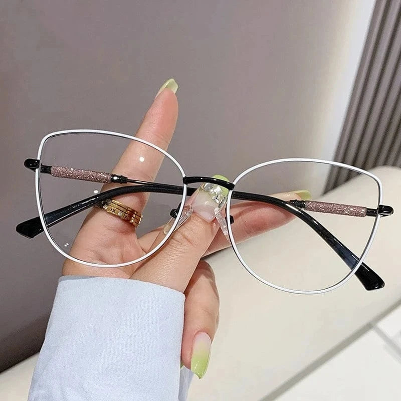 C2 / Cat Eye anti blue light photochromic white gold metal diamond 2024 photogray anti reflection bezel computer women frames for eye glasses