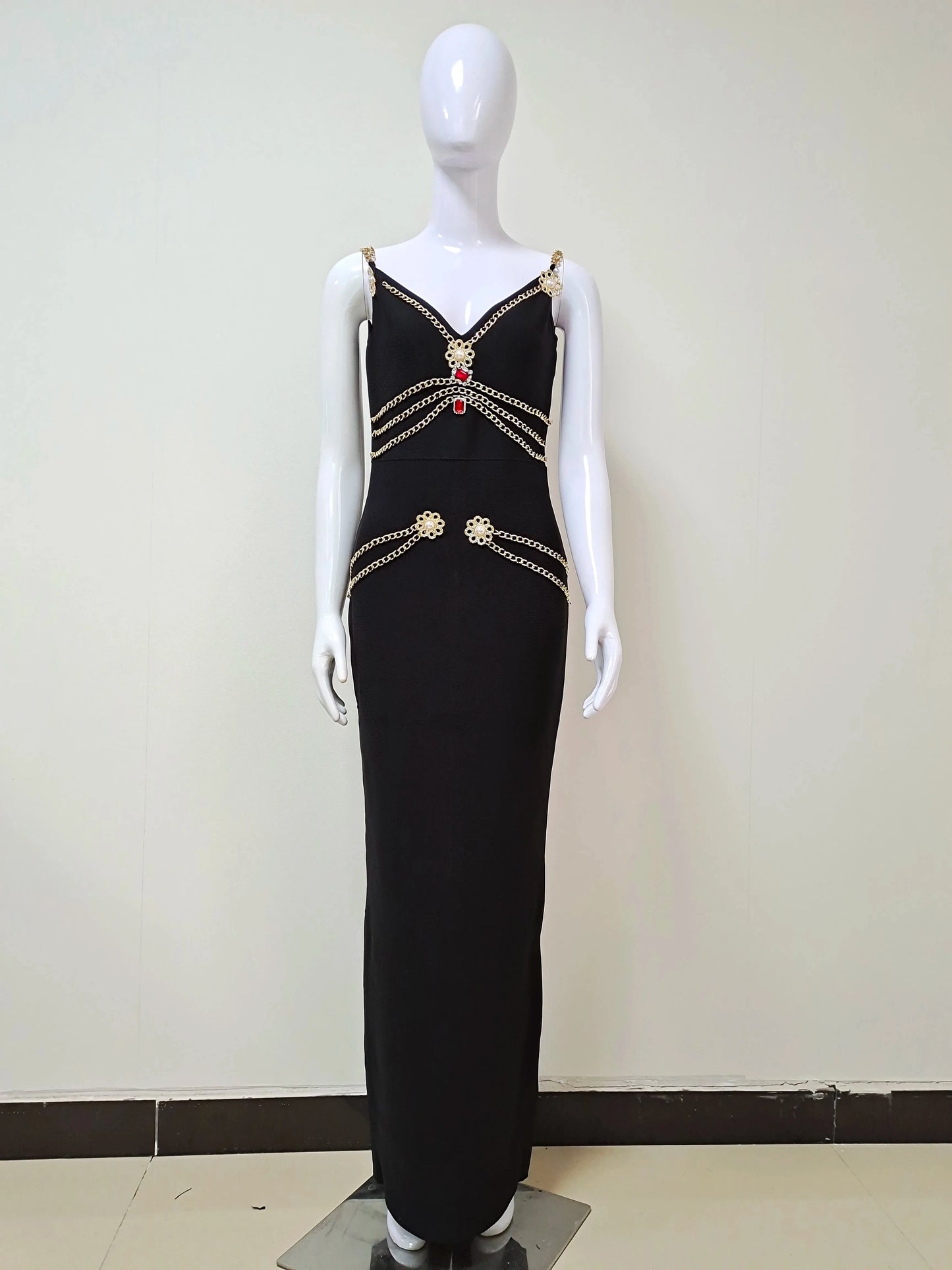 C2098 oem 2024 new arrivals high quality black rayon women sexy sleeveless elegant maxi train evening bandagedress dress