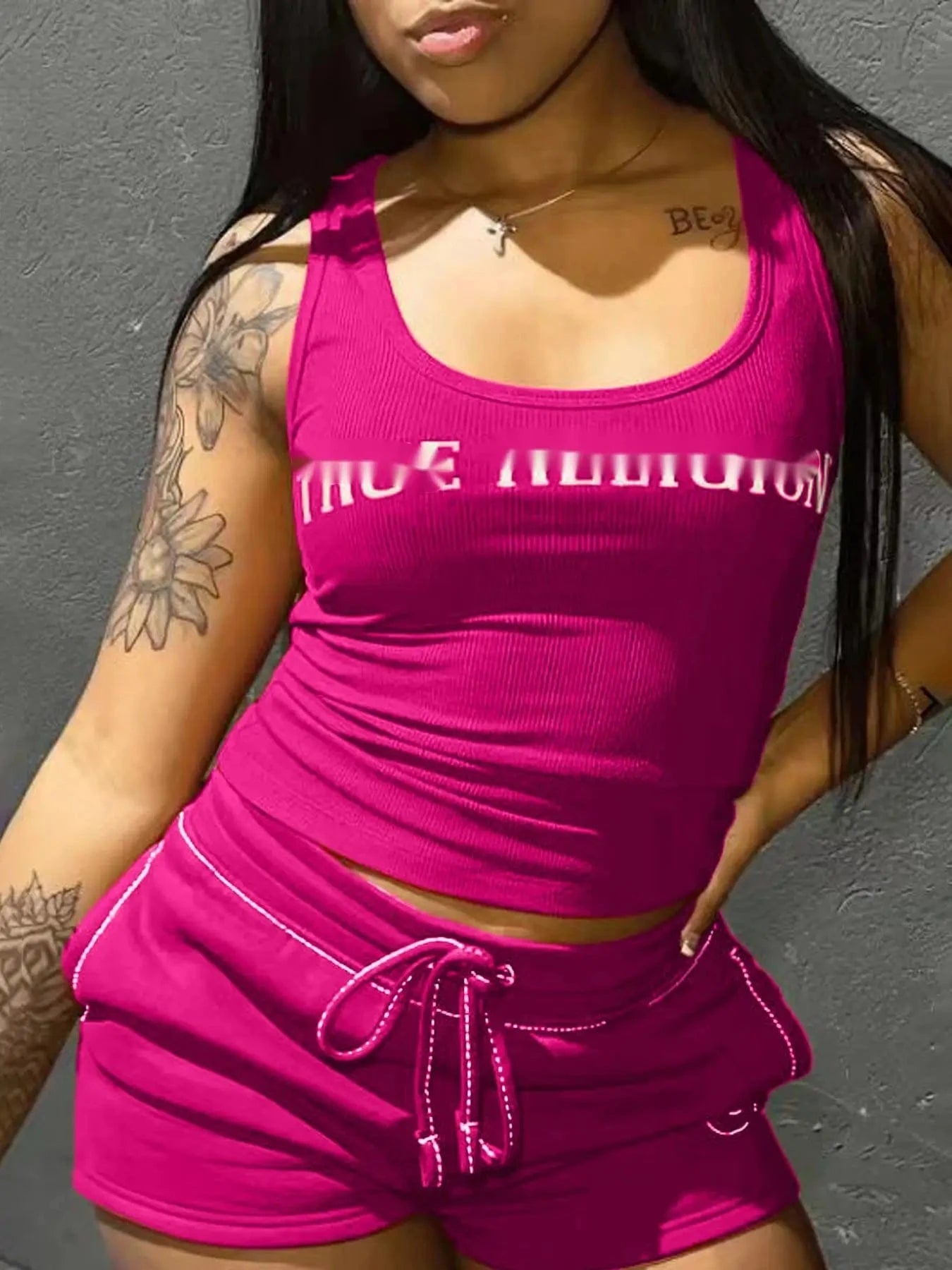 C2287 Summer High Quality Sports and Casual Tank Top Women's Shorts 2 piece Set