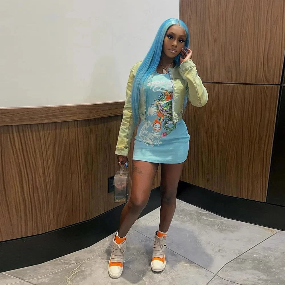 C2425 Instagram's new Y2K printed U-neck sleeveless  Bodycon sexy dress for women