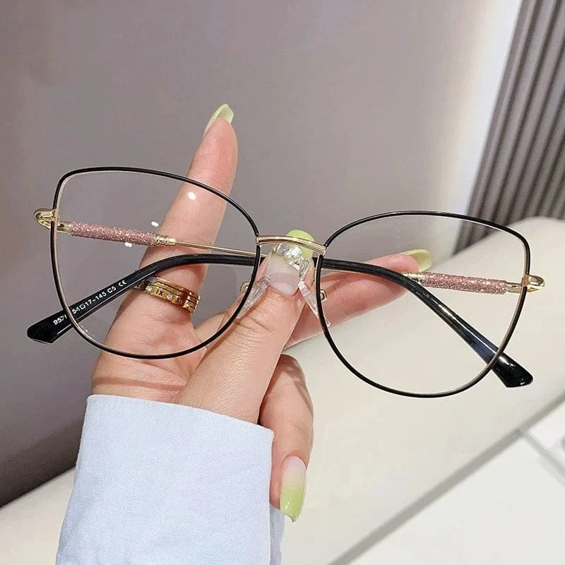 C5 / Cat Eye anti blue light photochromic white gold metal diamond 2024 photogray anti reflection bezel computer women frames for eye glasses