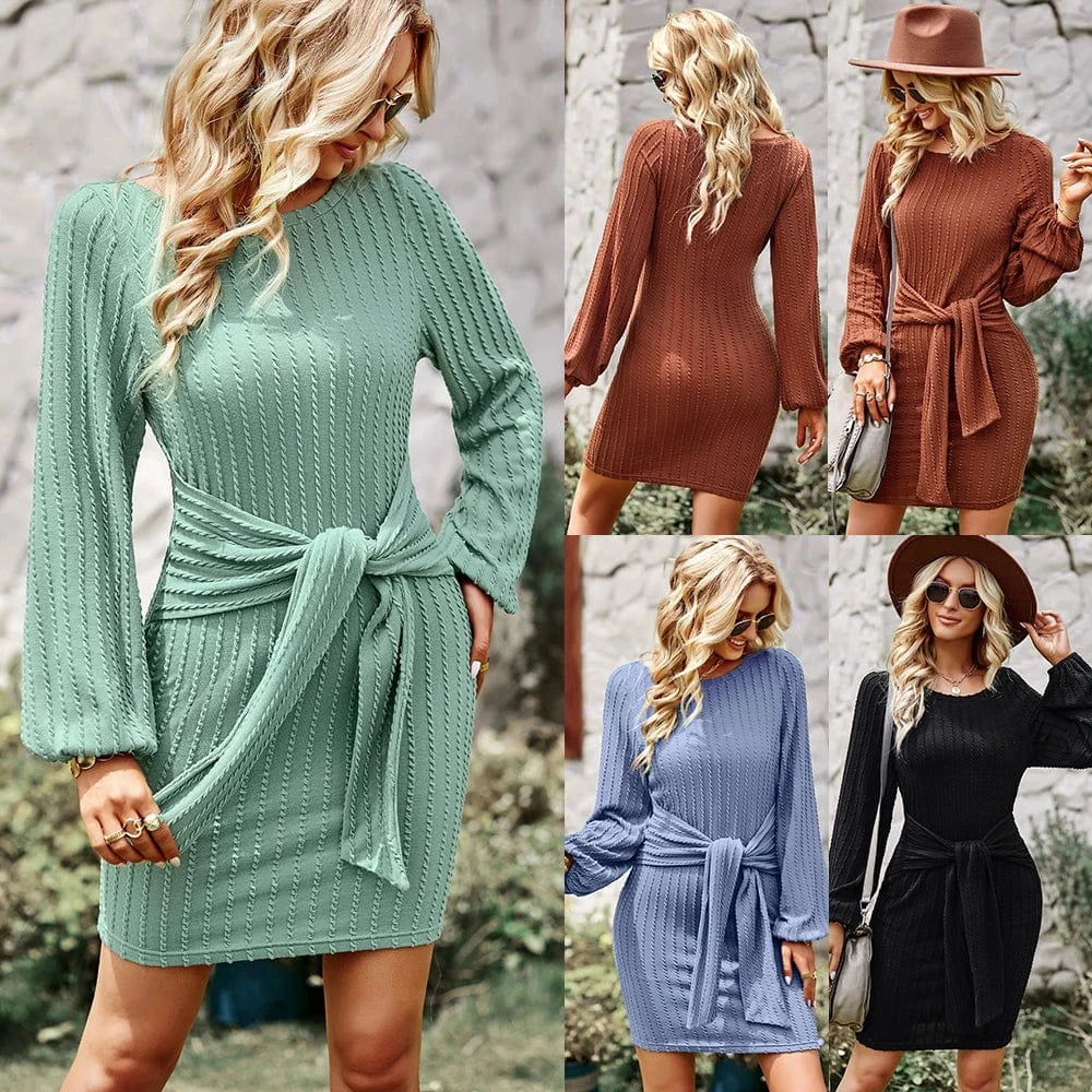 Cable Knit Sweater Dress Women Clothing Fall Winter Elegant Bodycon Female Ladies Knit Sweater Dress