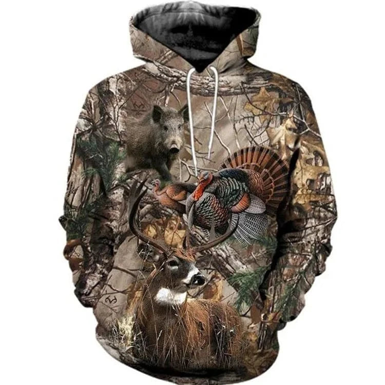 Camouflage Rabbit Hunting Long Sleeve Hooded 3D Printing Hooded Sweatshirts Pullover Man Women Jungle Hunting Wild Tops