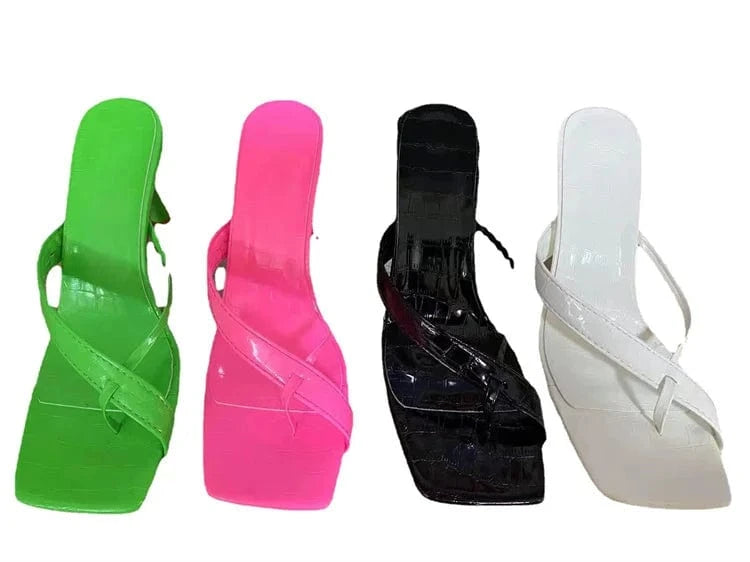 Candy-colored Women New Snake Grain Leather Stiletto Heel Flip Flops High Heeled Sandals Slippers Female Large Size Sandal