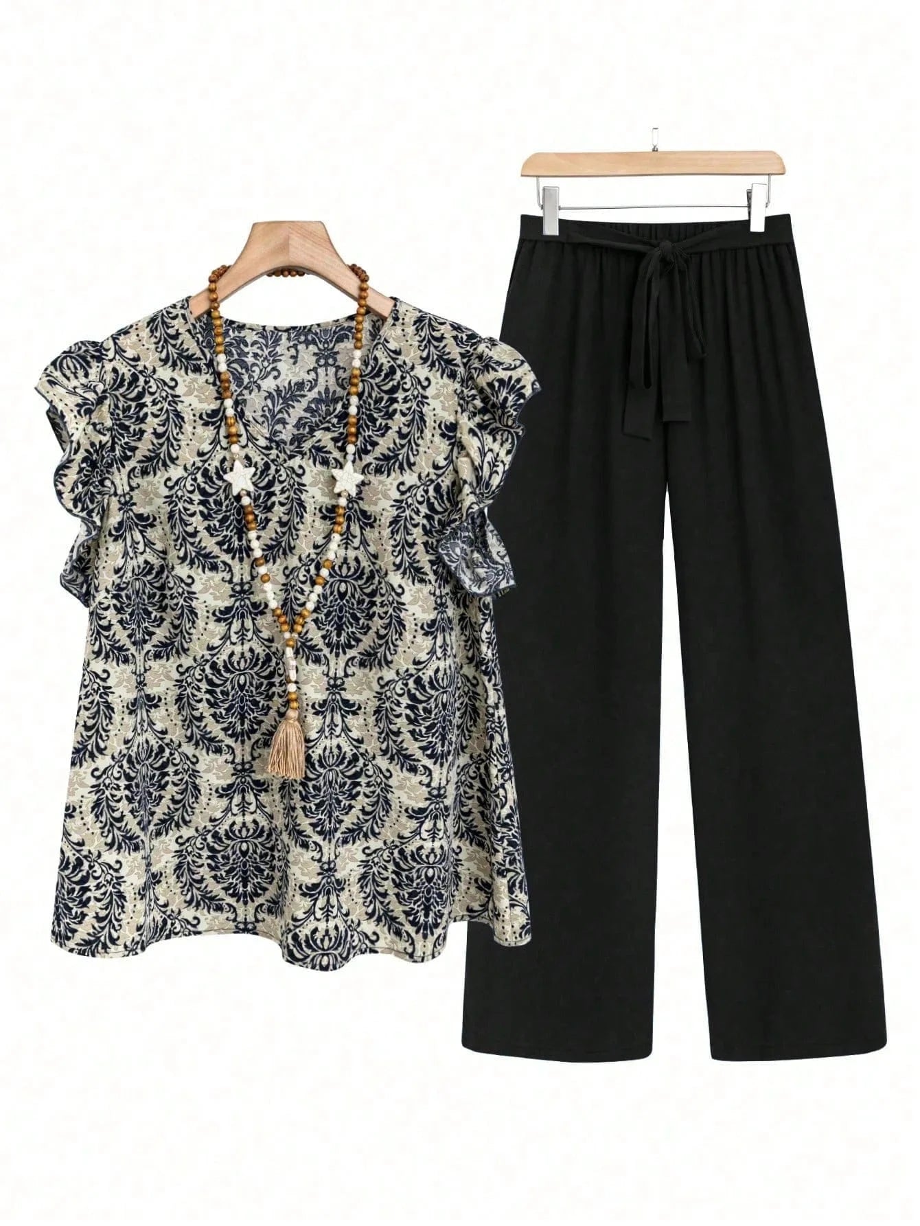 Casual 2 Piece Sets Women Outfit 2025 Summer Fashion Sleeveless Floral Print V-neck Shirts Tops And Pant Sets Elegant Suit