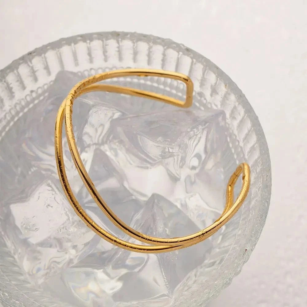 Casual / BG880 BG880 New Trendy 18k Gold Plated Stainless Steel Line Jewelry Gift Minimalist Opening Double Layer Bangles For Women
