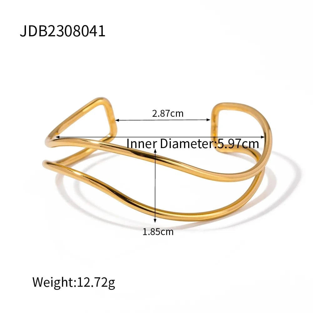 Casual / BG880 BG880 New Trendy 18k Gold Plated Stainless Steel Line Jewelry Gift Minimalist Opening Double Layer Bangles For Women