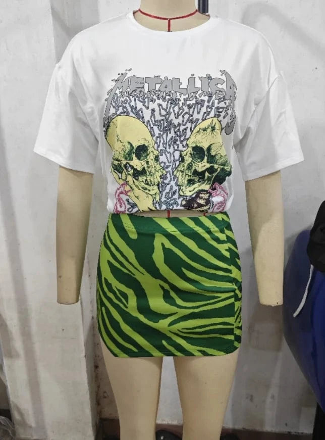 Casual Cute Printed Skirt Outfits 2 Piece Set Summer Clothes 2024 Crop Top With Mini Skirt Suits Women Sexy Two Piece Skirt Set