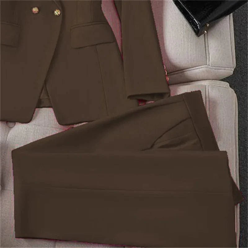 Casual Long Sleeve Blazer Pant Sets Suits For Woman 2025 Fashion 2 Pieces Set For Women Office Lady Coats Jackets