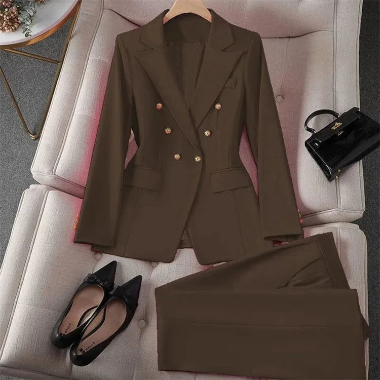 Casual Long Sleeve Blazer Pant Sets Suits For Woman 2025 Fashion 2 Pieces Set For Women Office Lady Coats Jackets